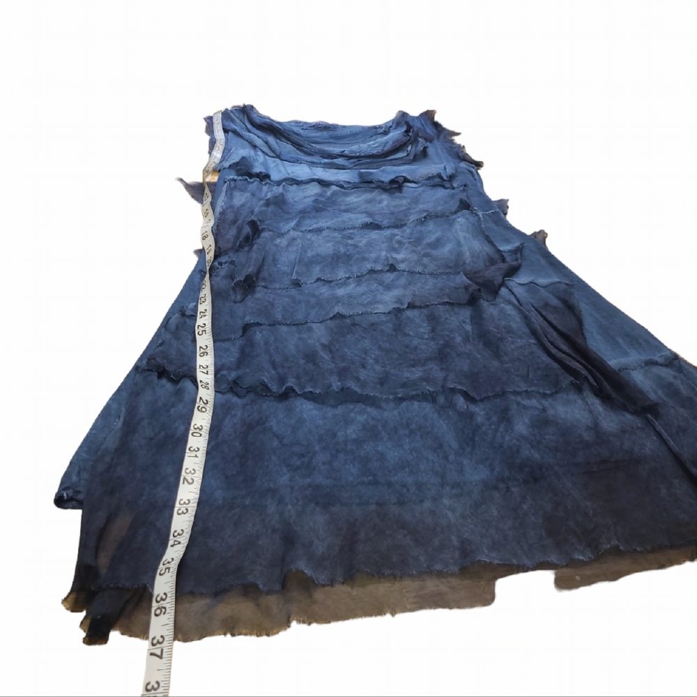 ITALIAN ELISA SILK DRESS WOMESLNS ONE SIZE 17IN PTP BLUE TIERED LAYED LINED KNEE - Picture 13 of 15